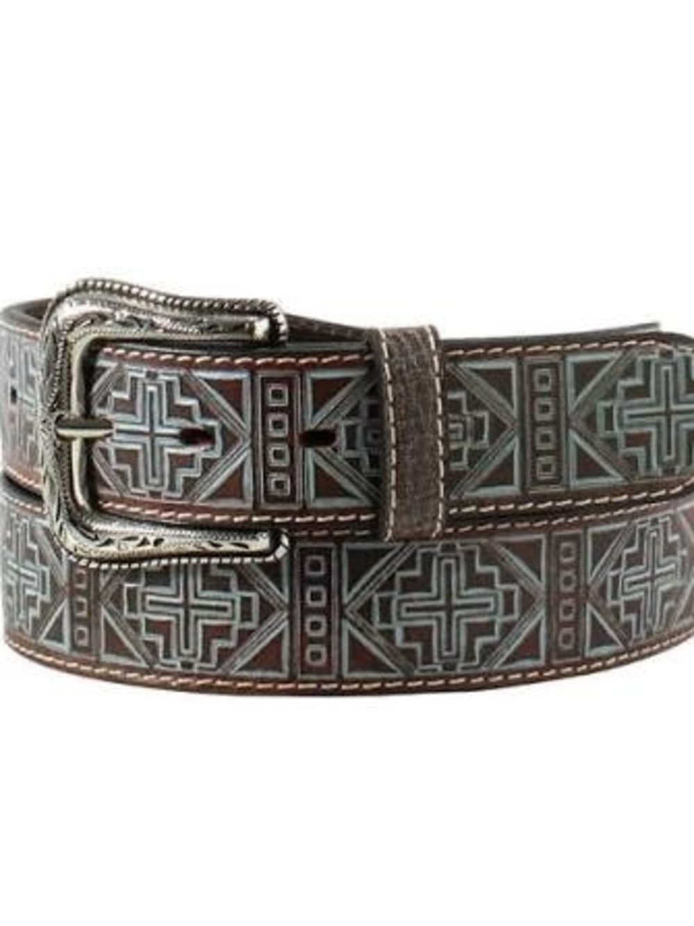 Ariat Brown Geometric Embossed Leather Belt